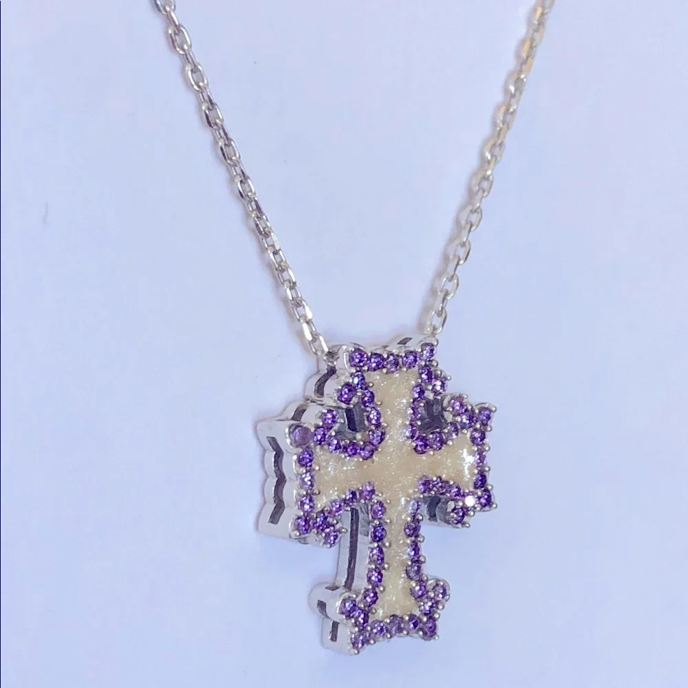 925 Silver cross handmade enamel cz necklace